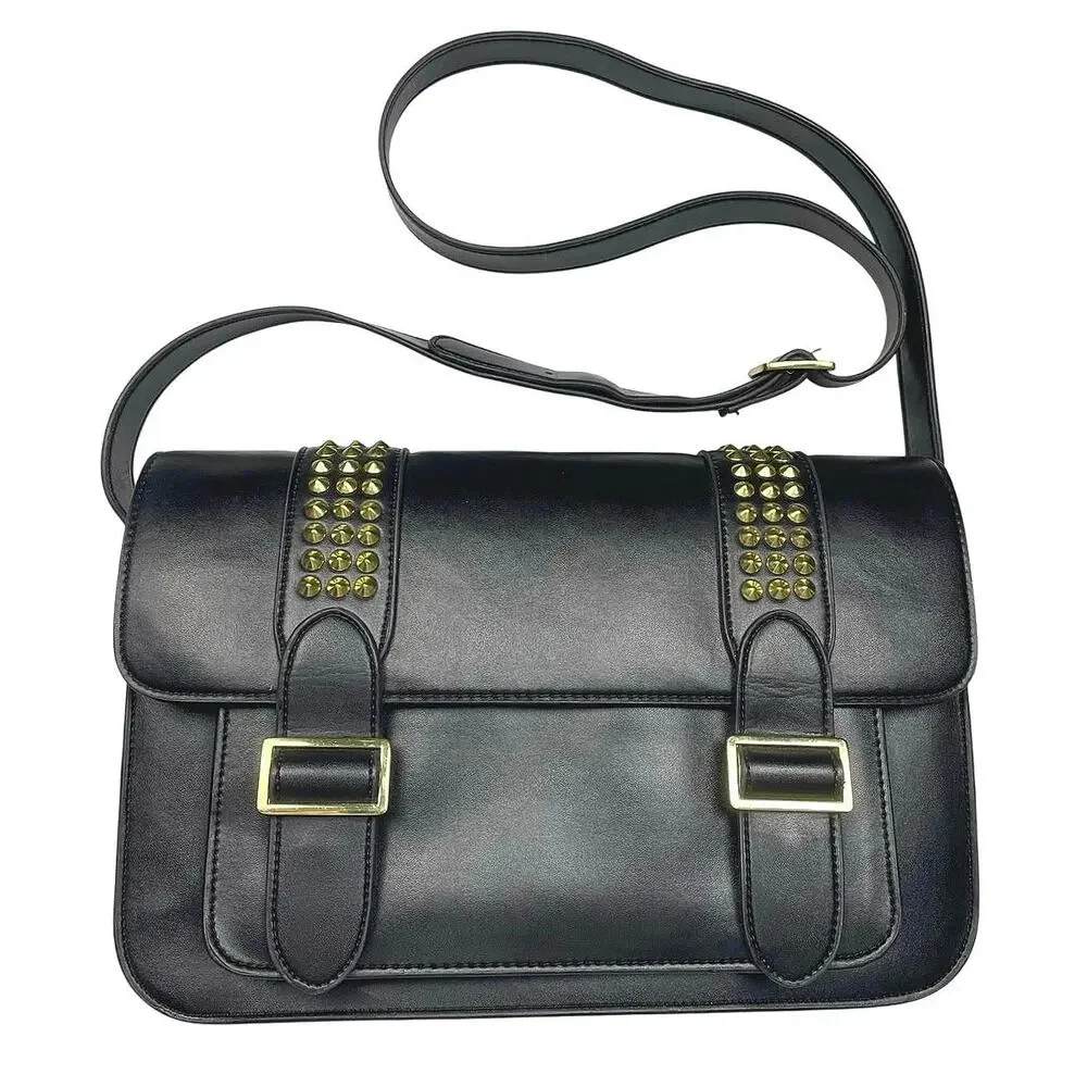 EUC - Steven x Steve Madden Black Faux Leather Studded Messenger Bag